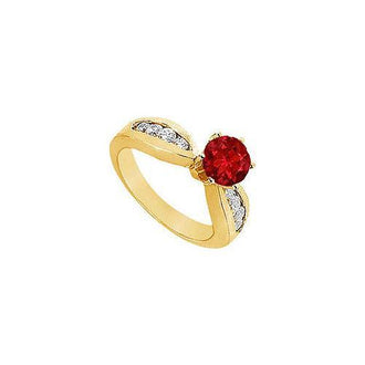 Ruby and Diamond Engagement Ring : 14K Yellow Gold - 1.00 CT TGW