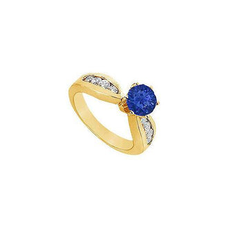 Sapphire and Diamond Engagement Ring : 14K Yellow Gold - 1.00 CT TGW