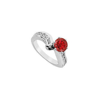 Ruby and Diamond Engagement Ring : 14K White Gold - 1.50 CT TGW