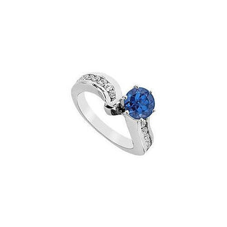 Sapphire and Diamond Engagement Ring : 14K White Gold - 1.50 CT TGW