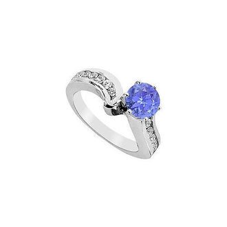 Tanzanite and Diamond Engagement Ring : 14K White Gold - 1.50 CT TGW