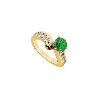 Emerald and Diamond Engagement Ring : 14K Yellow Gold - 1.50 CT TGW