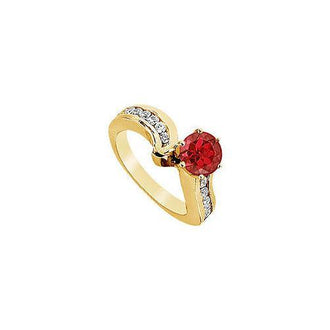 Ruby and Diamond Engagement Ring : 14K Yellow Gold - 1.50 CT TGW