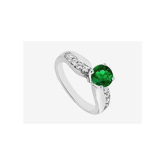 Diamond Engagement Ring and Natural Emerald Half Carat Prong set in 14K White Gold 0.75 ct. TGW