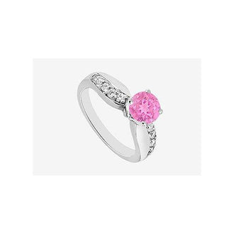 Diamond and Pink Sapphire Engagement Ring in 14K White Gold with 0.75 ct TGW