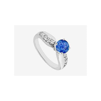 Natural Sapphire and Diamond Engagement Ring in 14K White Gold 0.75 Carat TGW