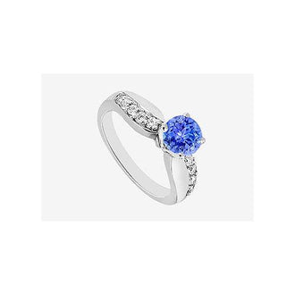 14K White Gold Engagement Ring Natural Tanzanite and side Diamond with 0.75 Carat TGW