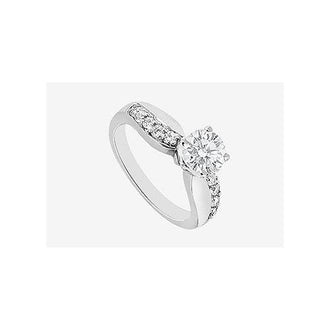 Diamond Engagement Ring with half a carat center diamond in 14K White Gold 0.75 carat TDW
