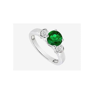 Natural Emerald Engagement Rings with side Diamond in 14K White Gold 0.70 Carat TGW