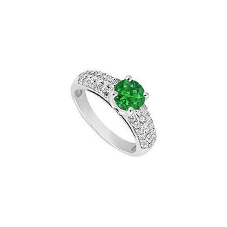 Emerald and Diamond Engagement Ring : 14K White Gold - 1.50 TGW