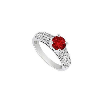 Ruby and Diamond Engagement Ring : 14K White Gold - 1.50 TGW