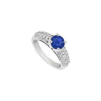 Sapphire and Diamond Engagement Ring : 14K White Gold - 1.50 TGW