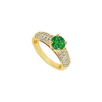 Emerald and Diamond Engagement Ring : 14K Yellow Gold - 1.50 TGW