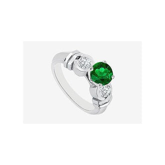 14K White Gold Natural Emerald and Diamond Engagement Ring 0.90 Carat TGW