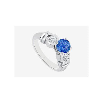 Natural Sapphire and Diamond Engagement Ring in 14K White Gold 0.90 Carat TGW