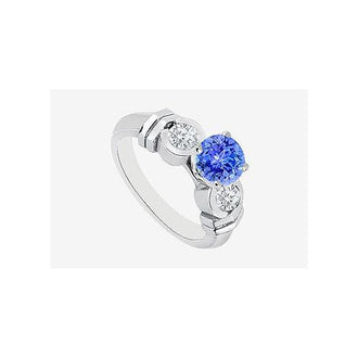 Engagement Ring Natural Tanzanite and Diamond Bezel Set in 14K White Gold 0.90 Carat TGW