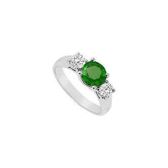 Three Stone Emerald and Diamond Ring : 14K White Gold - 0.75 CT TGW