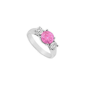 Three Stone Pink Sapphire and Diamond Ring : 14K White Gold - 0.75 TGW