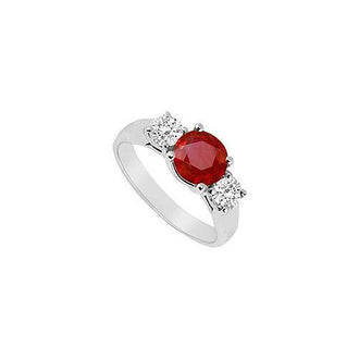 Three Stone Ruby and Diamond Ring : 14K White Gold - 0.75 CT TGW