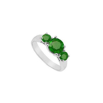 Three Stone Emerald Ring : 14K White Gold - 0.75 CT TGW