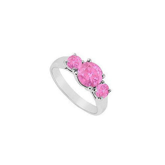 Three Stone Pink Sapphire Ring : 14K White Gold - 0.75 CT TGW