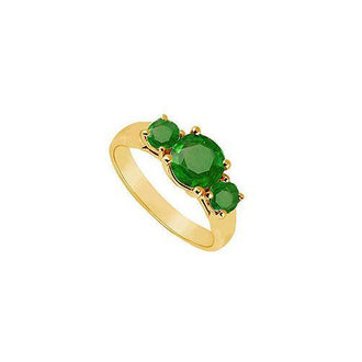 Three Stone Emerald Ring : 14K Yellow Gold - 0.75 CT TGW