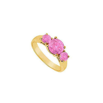 Three Stone Pink Sapphire Ring : 14K Yellow Gold - 0.75 CT TGW