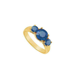 Three Stone Sapphire Ring : 14K Yellow Gold - 0.75 CT TGW