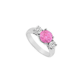 Three Stone Pink Sapphire and Diamond Ring : 14K White Gold - 1.00 TGW