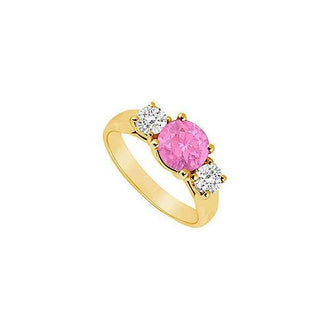 Three Stone Pink Sapphire and Diamond Ring : 14K Yellow Gold - 1.00 TGW