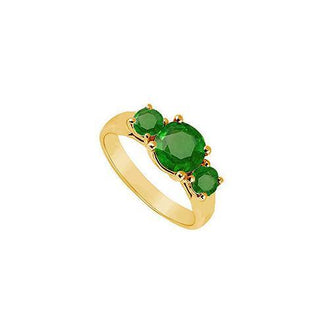 Three Stone Emerald Ring : 14K Yellow Gold - 1.00 CT TGW