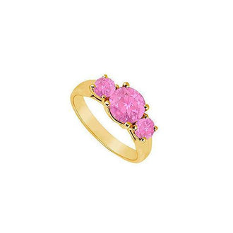 Three Stone Pink Sapphire Ring : 14K Yellow Gold - 1.00 CT TGW