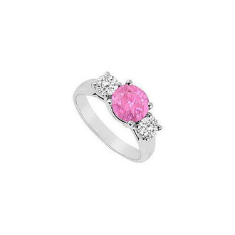 Three Stone Pink Sapphire and Diamond Ring : 14K White Gold - 1.25 TGW