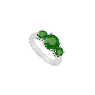 Three Stone Emerald Ring : 14K White Gold - 1.25 CT TGW