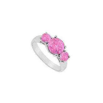 Three Stone Pink Sapphire Ring : 14K White Gold - 1.25 CT TGW