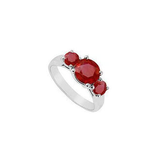 Three Stone Ruby Ring : 14K White Gold - 1.25 CT TGW