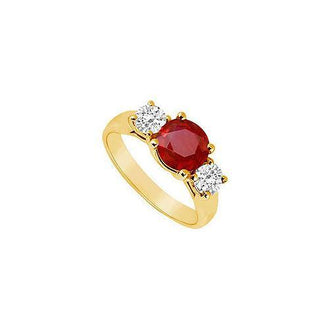 Three Stone Ruby and Diamond Ring : 14K Yellow Gold - 1.25 CT TGW