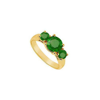 Three Stone Emerald Ring : 14K Yellow Gold - 1.25 CT TGW