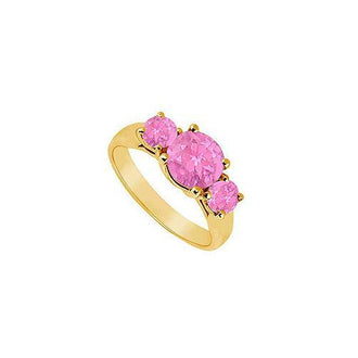 Three Stone Pink Sapphire Ring : 14K Yellow Gold - 1.25 CT TGW