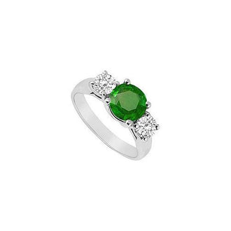 Three Stone Emerald and Diamond Ring : 14K White Gold - 1.75 CT TGW