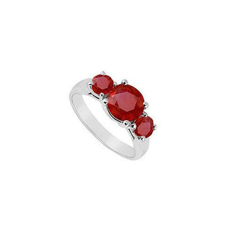 Three Stone Ruby Ring : 14K White Gold - 1.75 CT TGW