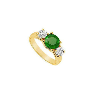 Three Stone Emerald and Diamond Ring : 14K Yellow Gold - 1.75 CT TGW