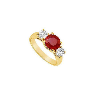 Three Stone Ruby and Diamond Ring : 14K Yellow Gold - 1.75 CT TGW
