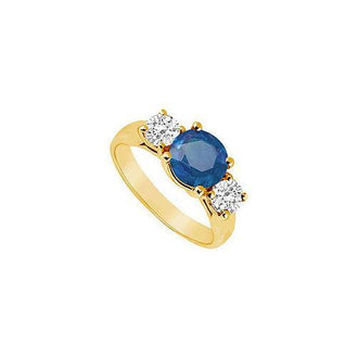 Three Stone Sapphire and Diamond Ring : 14K Yellow Gold - 1.75 CT TGW