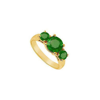 Three Stone Emerald Ring : 14K Yellow Gold - 1.75 CT TGW