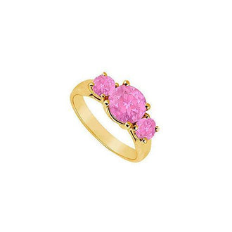 Three Stone Pink Sapphire Ring : 14K Yellow Gold - 1.75 CT TGW