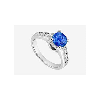 14K White Gold Engagement Ring with 1 carat natural Sapphire and side Diamond 1.40 ct. TGW