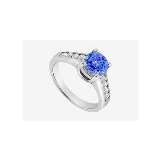 Channel set Diamonds and Natural Tanzanite Engagement Ring in 14K White Gold 1.40 Carat TGW