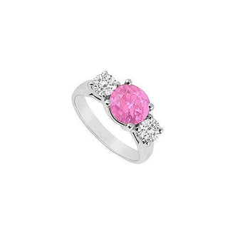 Three Stone Pink Sapphire and Diamond Ring : 14K White Gold - 2.00 TGW