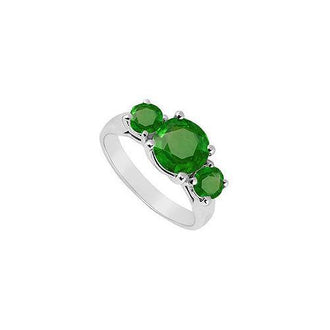 Three Stone Emerald Ring : 14K White Gold - 2.00 CT TGW